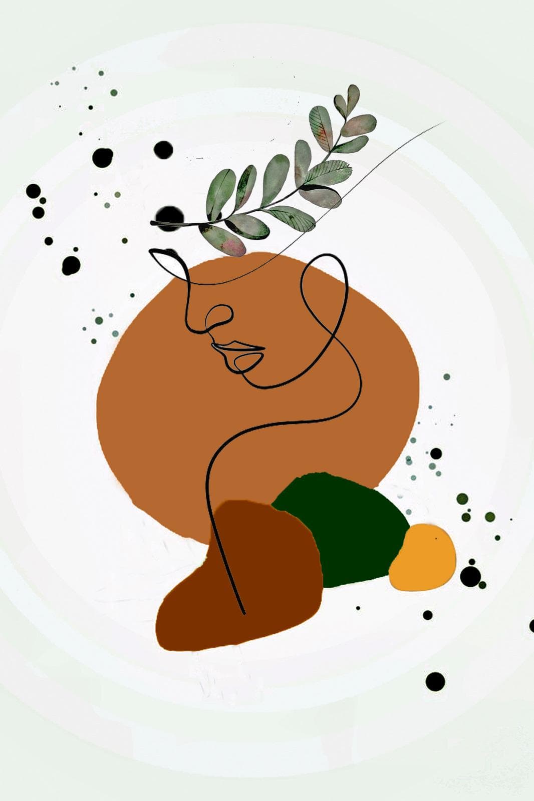 Ilustración bohonica — rostro de línea continua con elementos botánicos